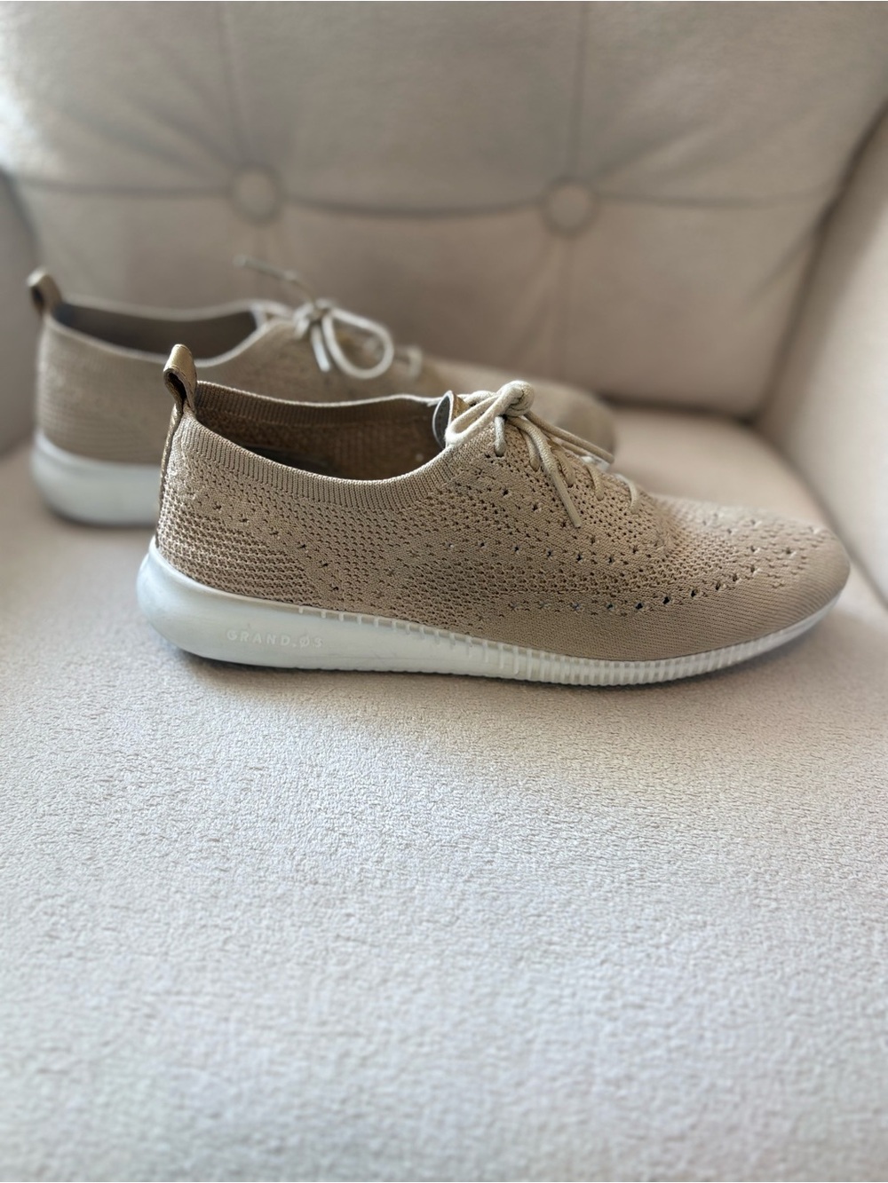 Women’s Cole Hann ZEROGRAND Stitchlite Knit Oxford Sneakers Ivory Beige Gold 7.5